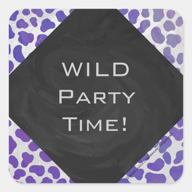 Monogram Dalmatian Purple and White Print Square Sticker (Front)