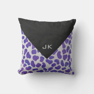 Monogram Dalmatian Purple and White Print Throw Pillow