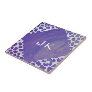 Monogram Dalmatian Purple and White Print Tile