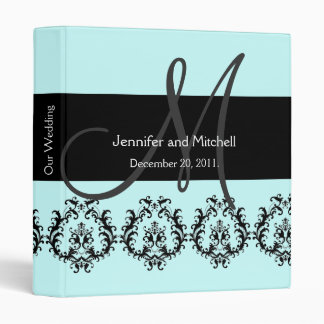 Monogram Damask Blue Wedding Planner Binder