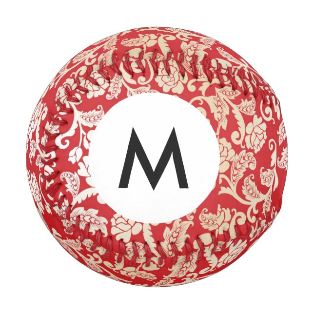 Monogram Damask floral background pattern Baseball (Front Left)