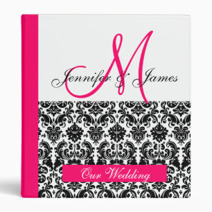 Monogram Damask Hot Pink Wedding Planner Binder