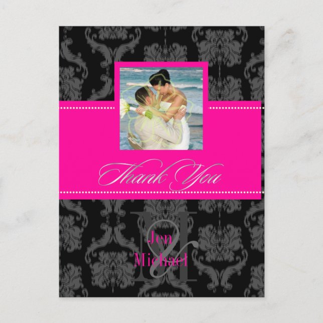 Monogram Damask, Merci Photo cartes postales, (Devant)