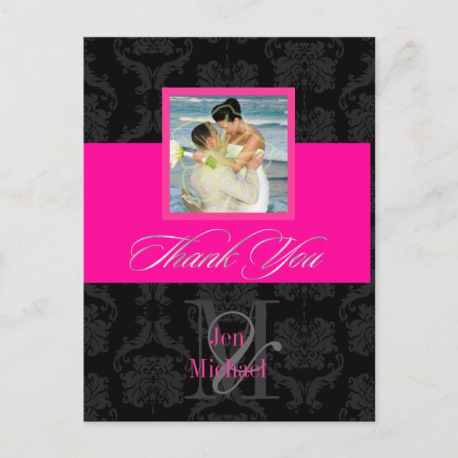 Monogram Damask, Merci Photo cartes postales, (Devant)