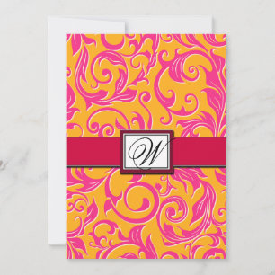 Monogram Damask Orange & Pink Wedding Invitations