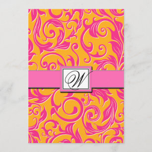 Monogram Damask Orange & Pink Wedding Invitations