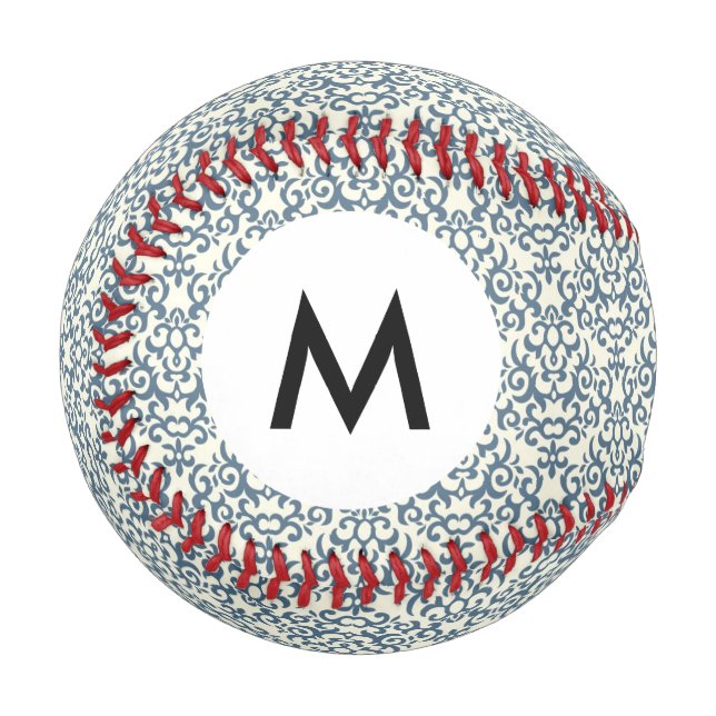 Monogram Damask pattern on gradient background 2 Baseball (Front Left)