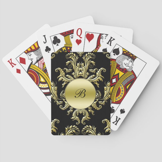 Monogram Damask Personalized Playing Cards (Back)