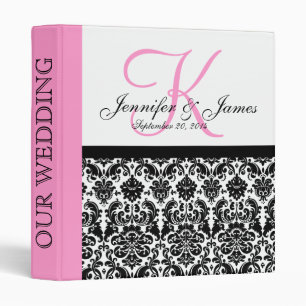 Monogram Damask Pink Wedding Planner Binder