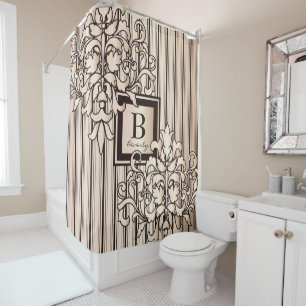 Monogram Damask Stripes Girly Neutral Monochrome