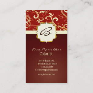 Monogram, damask + swirls  business cards