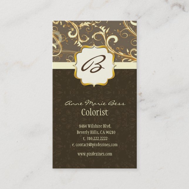 Monogram, damask + swirls  business cards (Front)