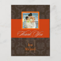 Monogram Damask, Thank You Photo postcards,
