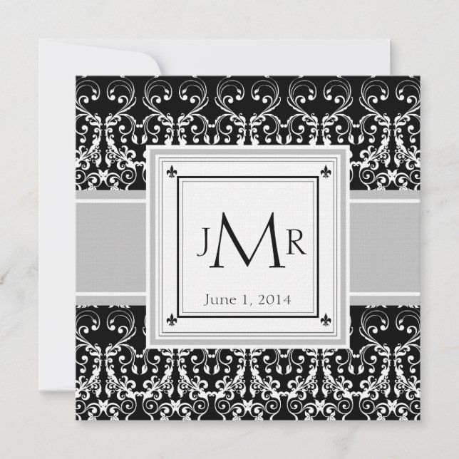 Monogram Damask Wedding Invitation (Front)