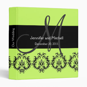 Monogram Damask Wedding Planner Bright Green Binder