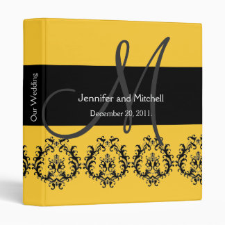 Monogram Damask Wedding Planner Yellow Binder