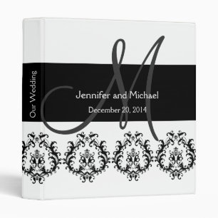 Monogram Damask Wedding Planners Black & White Binder