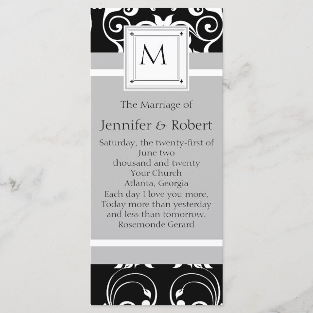 Monogram Damask Wedding Program (Front)