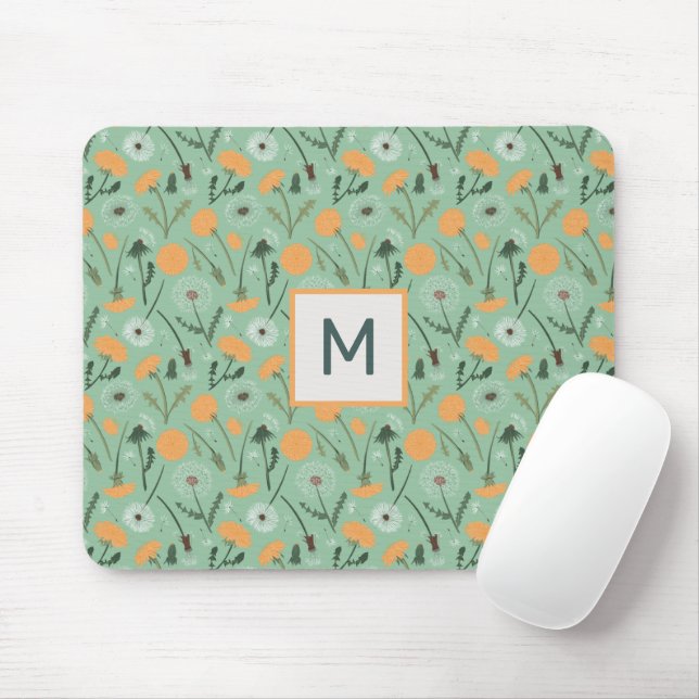 Monogram Dandelion Flowers Orange Floral Pattern Mouse Pad (With Mouse)