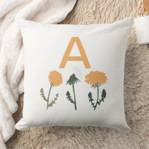 Monogram Dandelion Orange Floral Pattern Throw Pillow