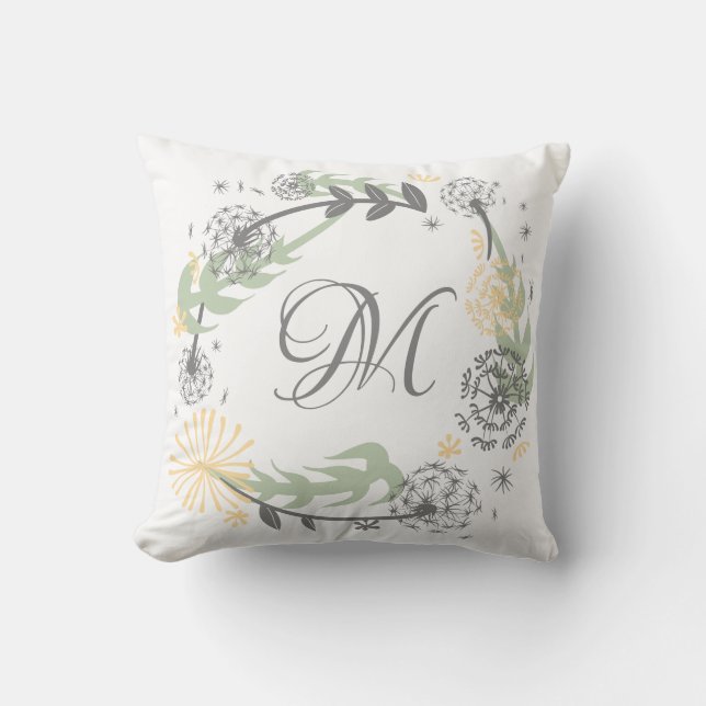 Monogram Dandelion Wreath Pillow (may customize) (Front)