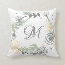 Monogram Dandelion Wreath Pillow (may customize)