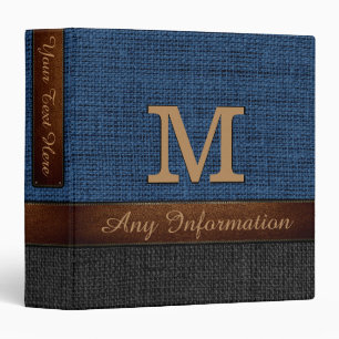 Monogram Dark Blue & Black Burlap Rustic Jute Binder