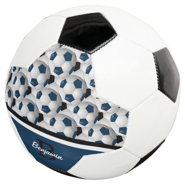 Monogram Dark Blue Black Soccer Ball Pattern (Three Quarter)
