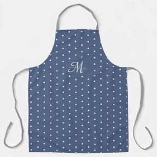Monogram Dark Blue Grey White Polka Dots Chic Apron