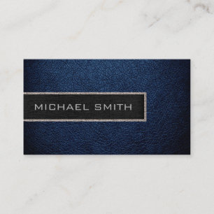 Monogram Dark Blue Leather Look Business Card