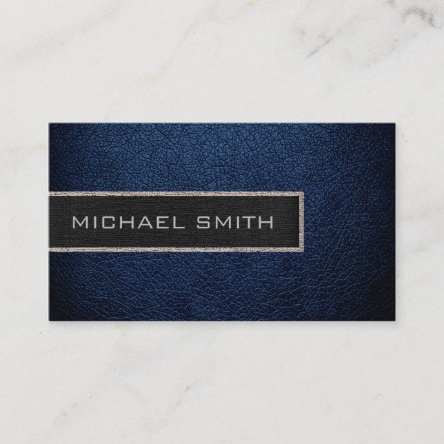 Monogram Dark Blue Leather Look Business Card (Front)