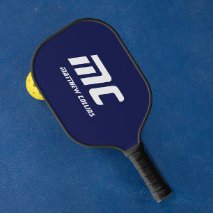 Monogram Dark Blue Minimalist Name White Text Men Pickleball Paddle