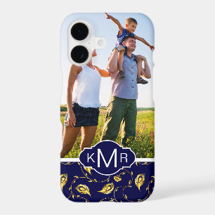 Monogram Dark Blue Peacock Pattern