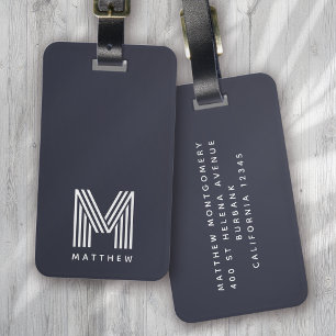 Monogram Dark Blue Stylish Modern Minimalist Luggage Tag