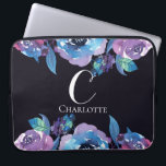 Monogram Dark Blue with Purple and Blue Flowers Laptop Sleeve<br><div class="desc">Monogram Dark Blue with Purple and Blue Flowers Neoprene Laptop Sleeve
Stylish and personalized! Customize with your own initial and name for a truly unique design.</div>
