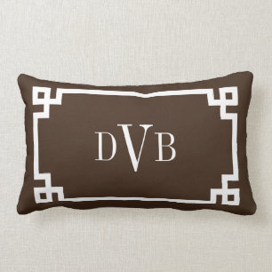 Monogram Dark Brown Greek Key Border Lumbar Pillow