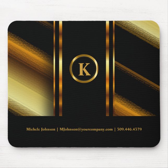 Monogram Dark Gold & Black Diagonal Stripes Mouse Pad (Front)