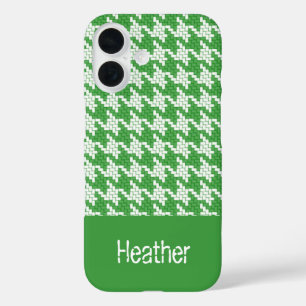 Monogram dark green and white houndstooth pattern  iPhone 16 case