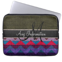Monogram Dark Green Chevron Zigzag Burlap Jute