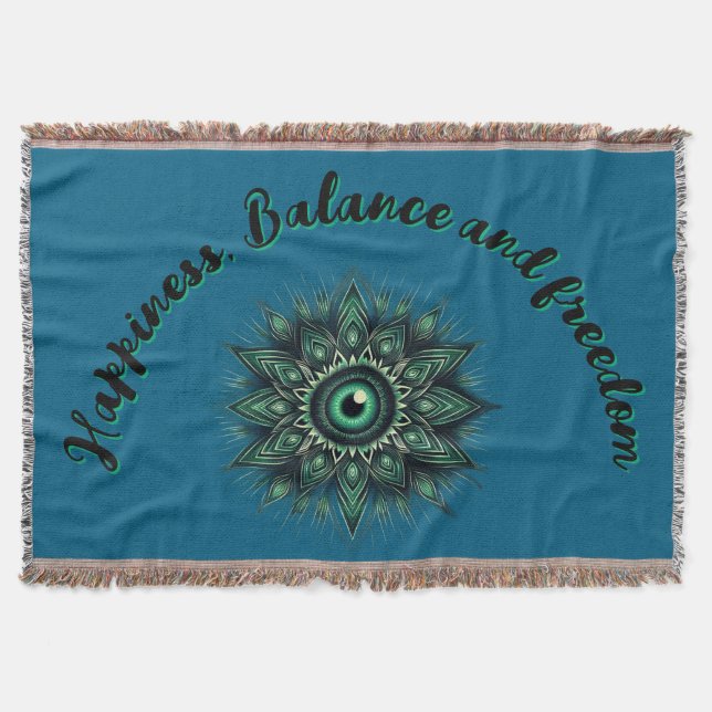 Monogram Dark Green Evil Eye Green Symbol on blue  Throw Blanket (Front)