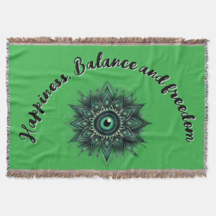 Monogram Dark Green Evil Eye Symbol on green   Throw Blanket