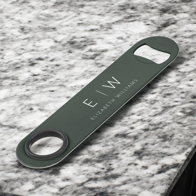 Monogram Dark Green Modern Minimalist Elegant Bar Key (Creator Uploaded)