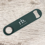 Monogram Dark Green Stylish Modern Minimalist Bar Key<br><div class="desc">A minimalist monogram design with large typography initials in a classic font with your name below on a  dark green background. The perfectly custom gift or accessory!</div>