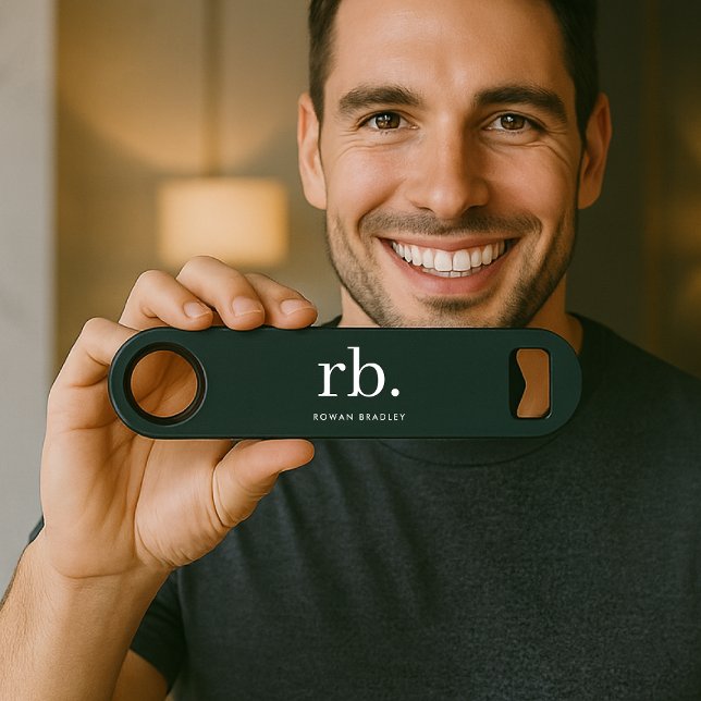 Monogram Dark Green Stylish Modern Minimalist Bar Key (Creator Uploaded)