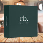 Monogram Dark Green Stylish Modern Minimalist Binder<br><div class="desc">A minimalist monogram design with large typography initials in a classic font with your name below on a  dark green background. The perfectly custom gift or accessory!</div>