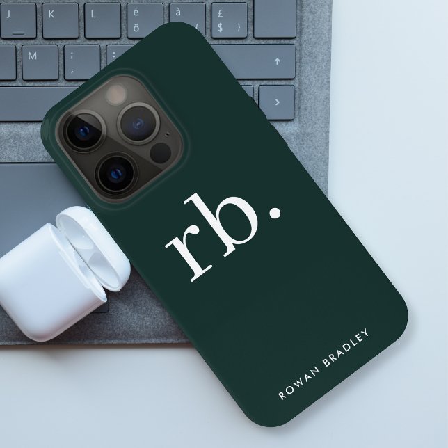 Monogram Dark Green Stylish Modern Minimalist Case-Mate iPhone Case (Creator Uploaded)