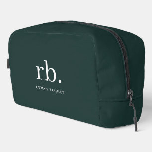 Monogram Dark Green Stylish Modern Minimalist Dopp Kit