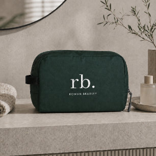 Monogram Dark Green Stylish Modern Minimalist Dopp Kit