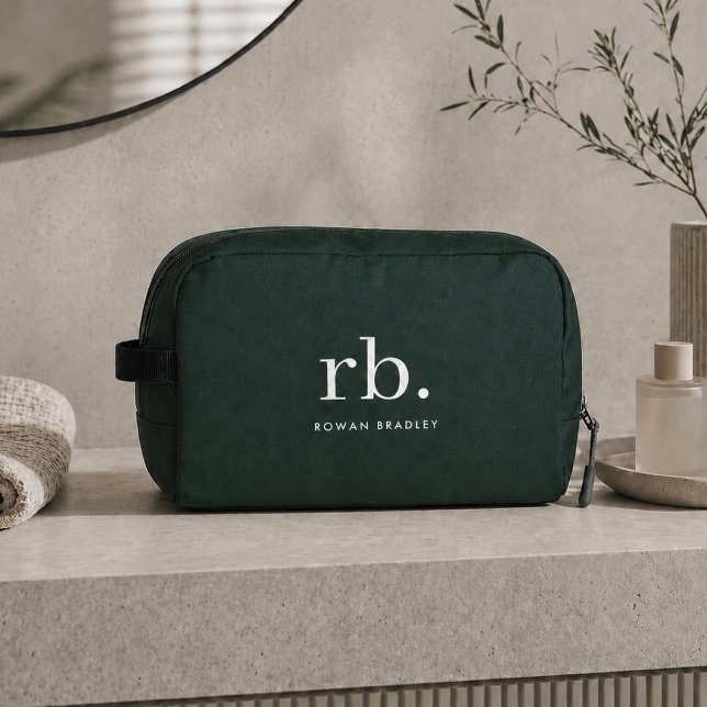 Monogram Dark Green Stylish Modern Minimalist Dopp Kit (Creator Uploaded)