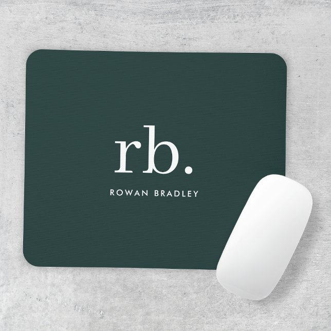 Monogram Dark Green Stylish Modern Minimalist Mouse Pad (Creator Uploaded)